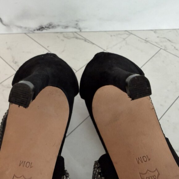 Antonio Melani Black Suede Rhinestones Stiletto Heels Zip - Picture 4 of 5